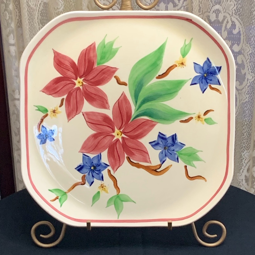 VINTAGE HAND PAINTED POTTERY GUILD OF AMERICA FLORAL PLATTER